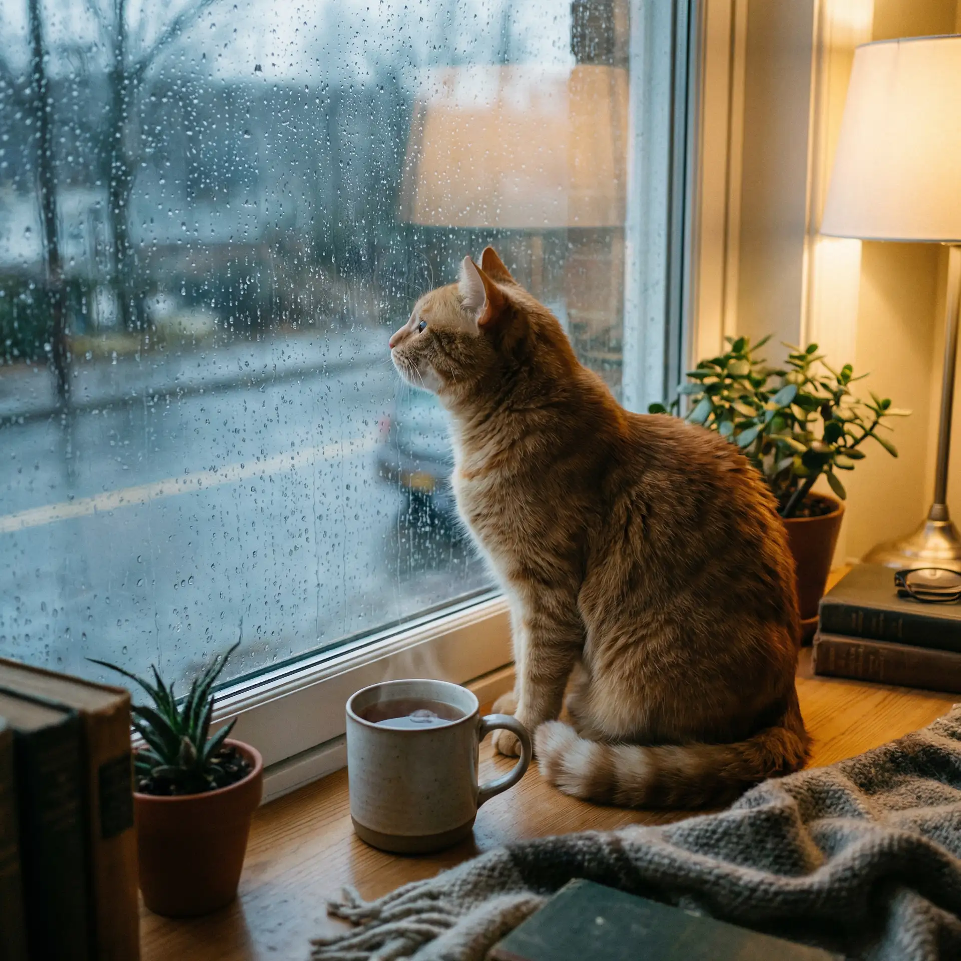猫咪望着窗外的雨 - 深山猎户h